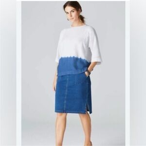 purejill Linen White & Blue Dip-Dyed Popover Tunic Top